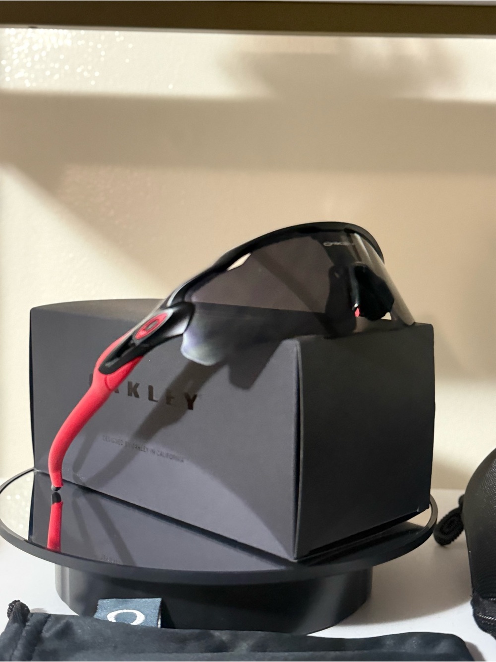 Oakley Black Frame with Red Temples Shield Sports Sunglasses